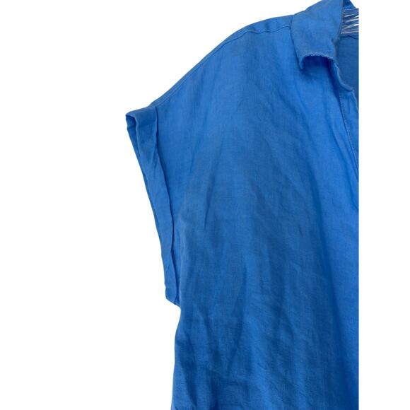 Rachel Zoe Linen Shirt Blue Button Up Casual Short Sleeve Lagenlook Medium - Picture 5 of 11